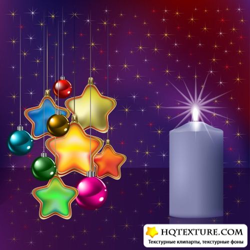 Stock Vector: Christmas backgrounds with colored stars and balls |       