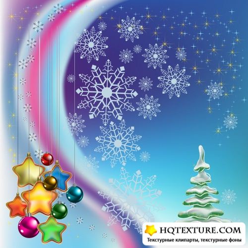 Stock Vector: Christmas backgrounds with colored stars and balls |       