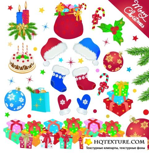 Stock: Big set elements for Christmas design, vector illustration