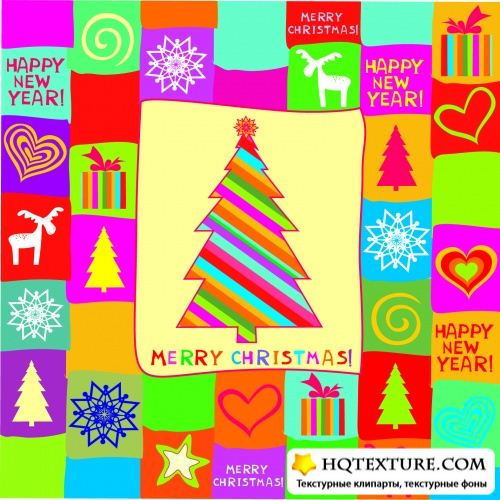 New Year Color Seamless Patterns Vector