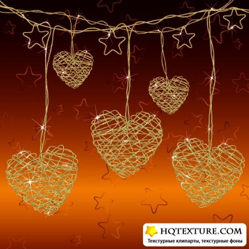 Stock: Two chained golden hearts on a bright background