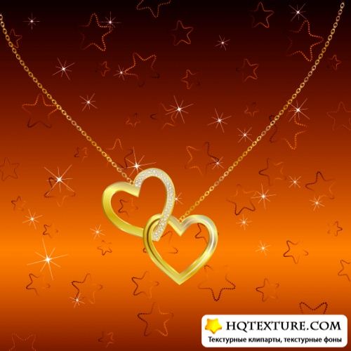 Stock: Two chained golden hearts on a bright background
