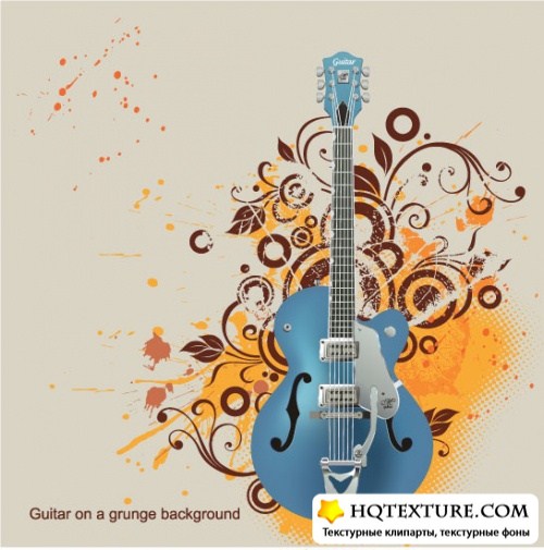 Stock: Musical background with a guitar
