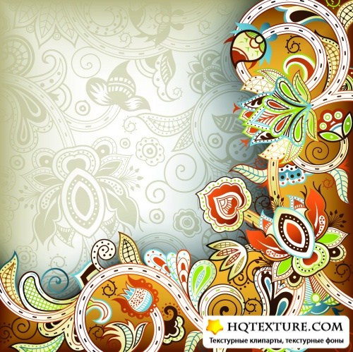Indian Color Floral Cards Vector