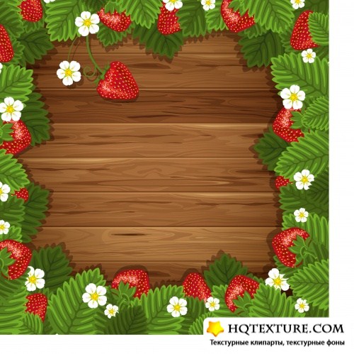 Flowers and leaves on wooden background 