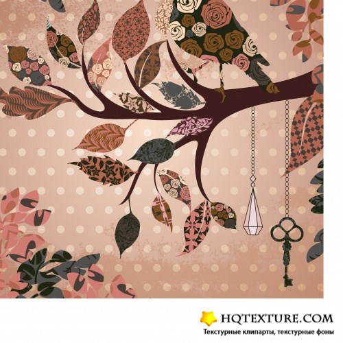 Background with leaves and birds