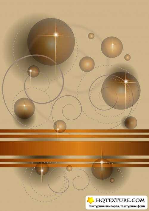 Abstract transparent balls and stars on a beige and gray background