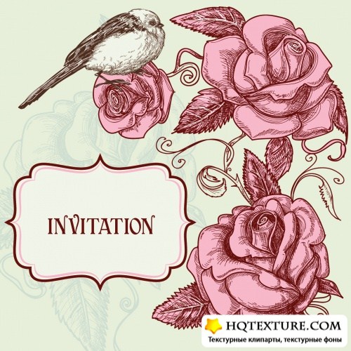 Vintage Invitations with Roses Vector 2