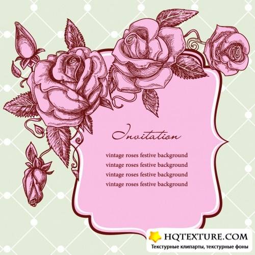 Vintage Invitations with Roses Vector 2