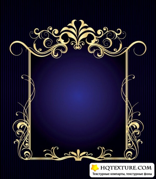 Vector gold frame on a blue background