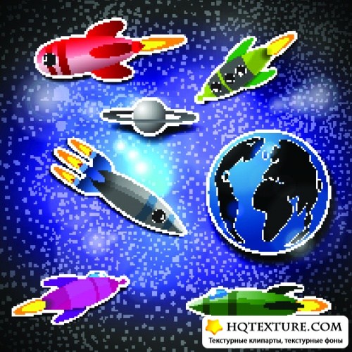   | Space rockets planets and moon vector background