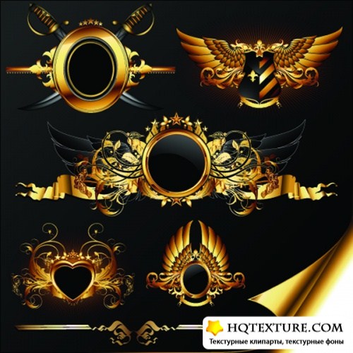 Ornamental golden heraldic elements set