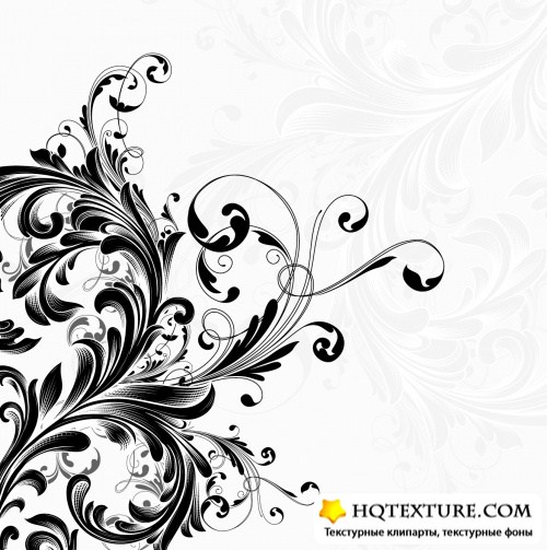 Black-White Floral Cards Vector