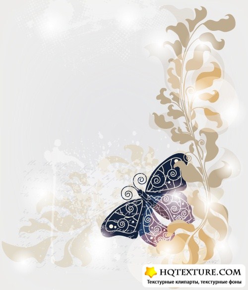 Grunge card with butterfly and flowers
