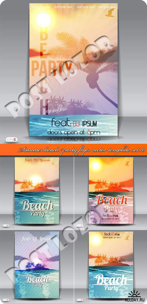       10 | Summer beach party flyer vector template set 10