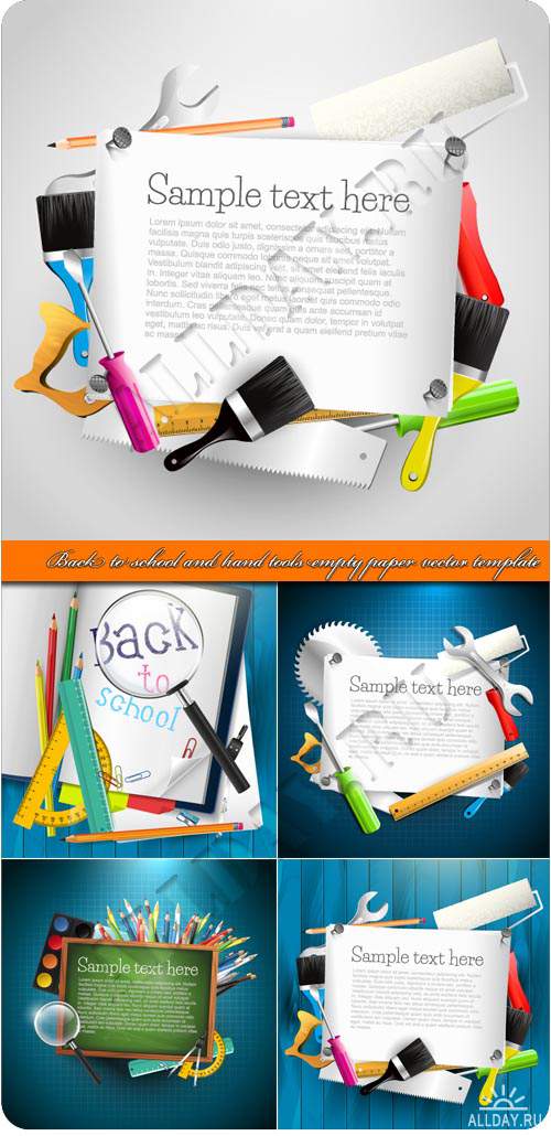     | Back to school and hand tools empty paper vector template