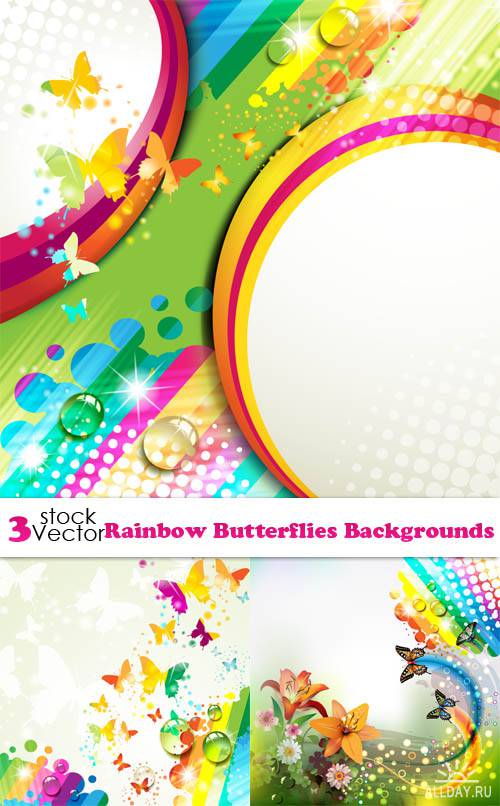 Vectors - Rainbow Butterflies Backgrounds