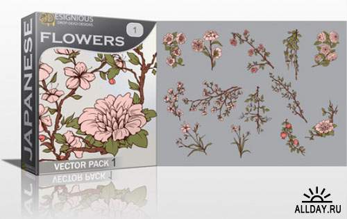 Japanese Flowers Photoshop Vector Pack 1