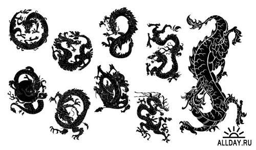 Japanese Dragons Photoshop Vector Pack 1
