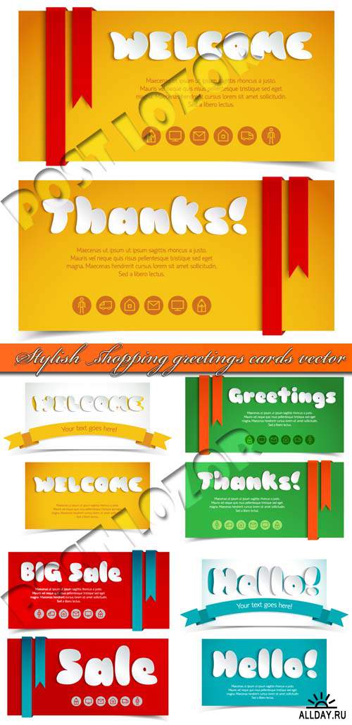    | Stylish shopping greetings cards vector