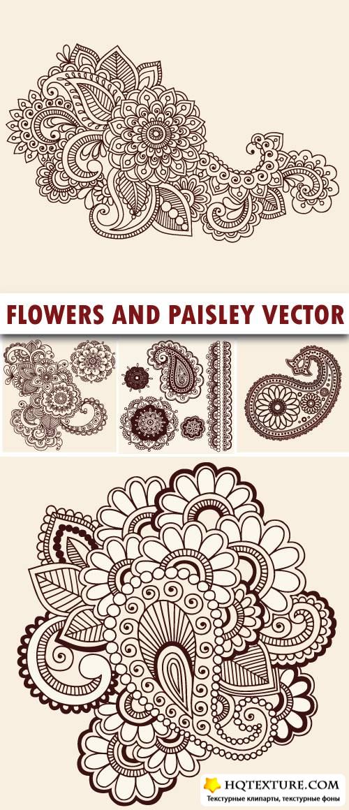 Flowers and paisley vector illustration