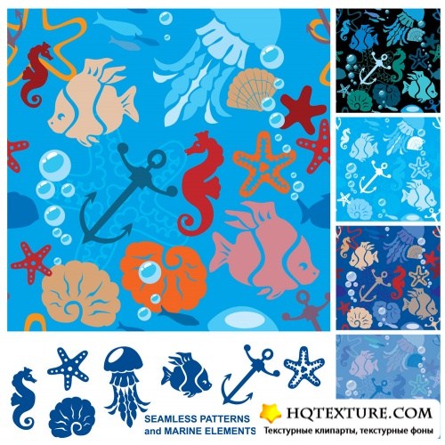 Seamless patterns with marine life   