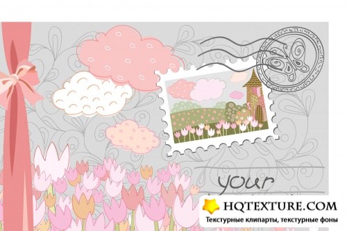 Envelope with fabulous flowers, butterflies and houses