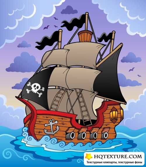 Stock: Pirate ship in sea