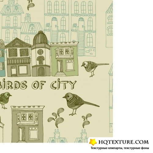 Background with birds and houses