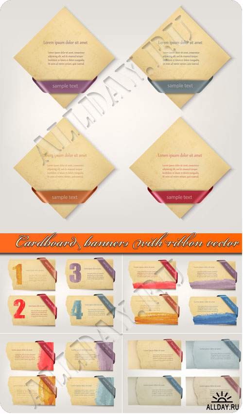     | Cardboard banners with ribbon vector
