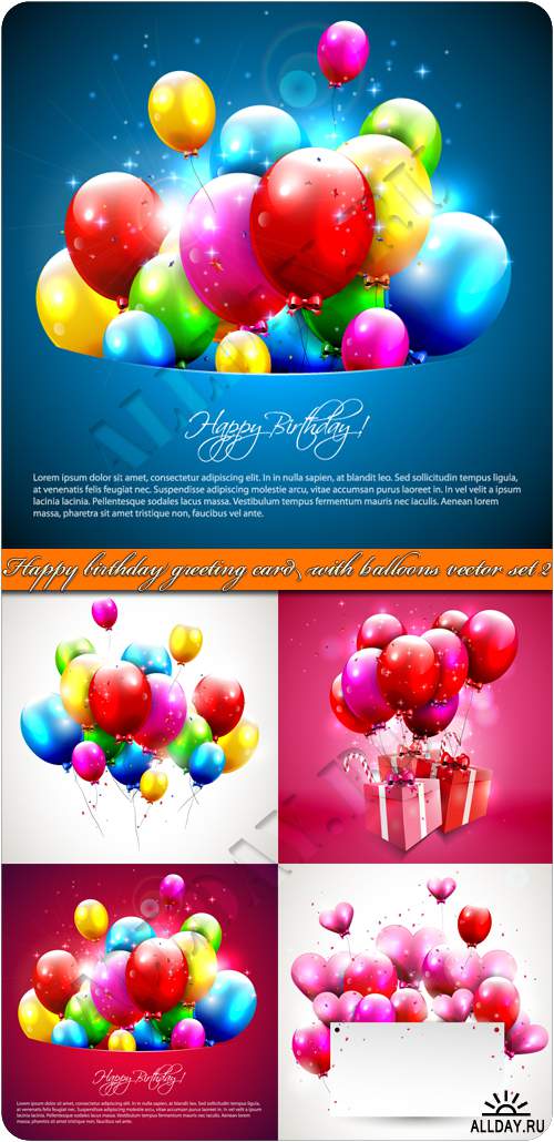        2 | Happy birthday greeting card with balloons vector set 2
